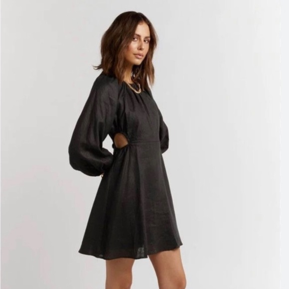 DISSH | Dresses | Black Linen Long Sleeve Cutout Dress By Dissh | Poshmark
